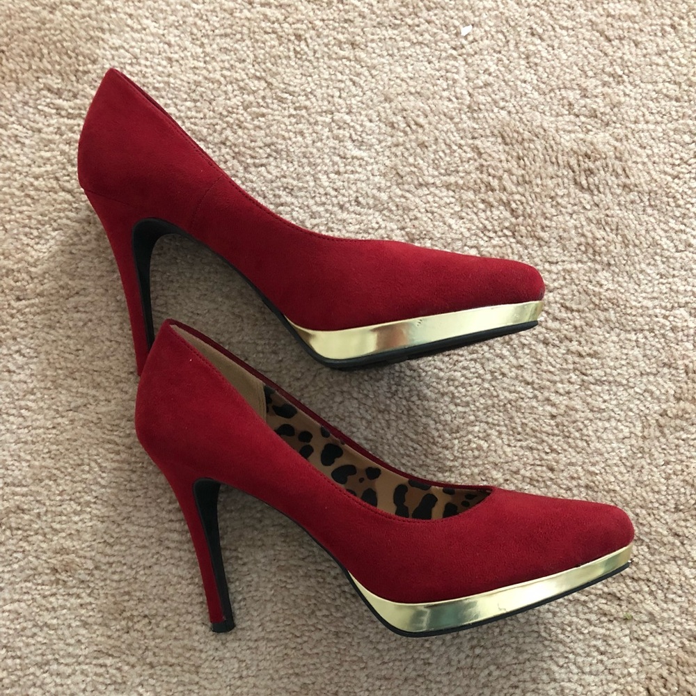 Red suede high heels